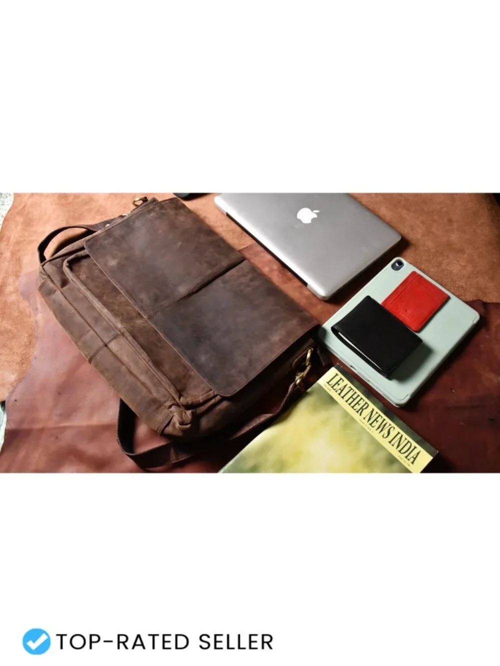 Handcrafted Full-Grain Leather Laptop Messenger Bag Crossbody Briefcase